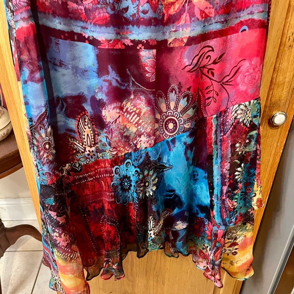 Chico's Asymmetrical Floral Skirt - Red and Blue vintage, silk, size 1, ethereal - Picture 7 of 11